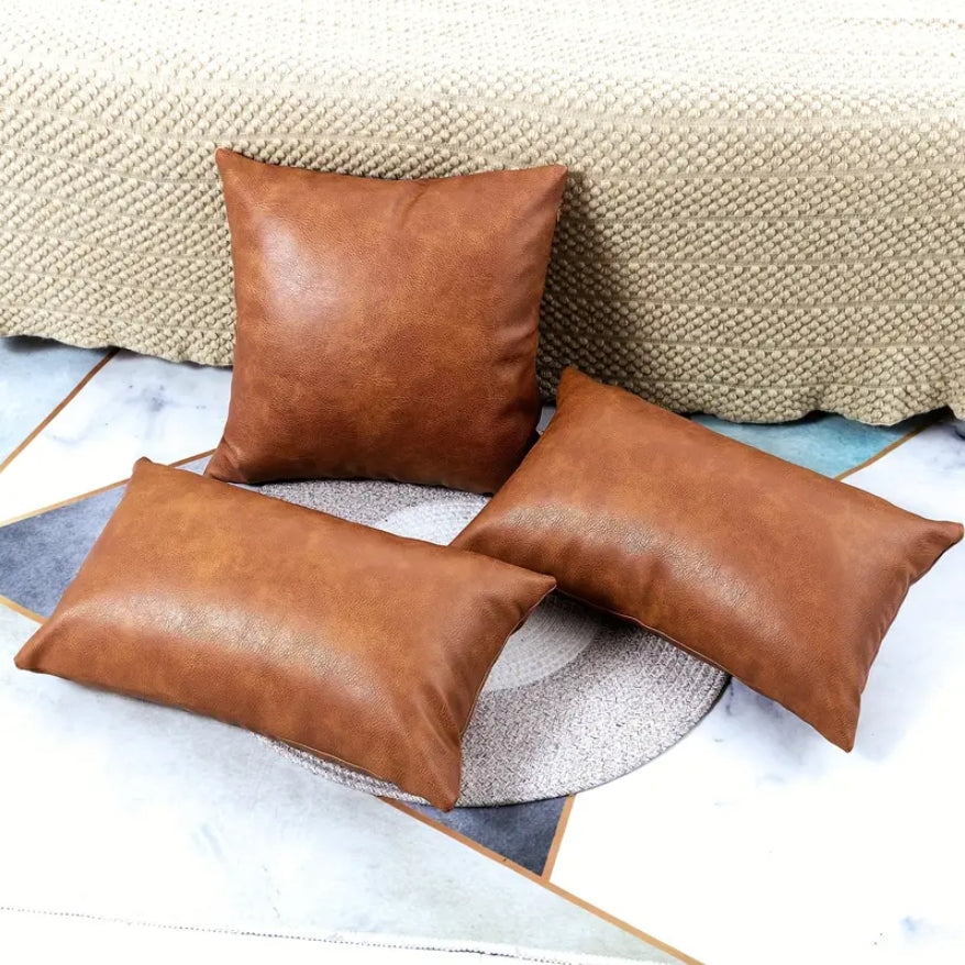 Vintage Faux Leather Cushion Covers Bow & Snow