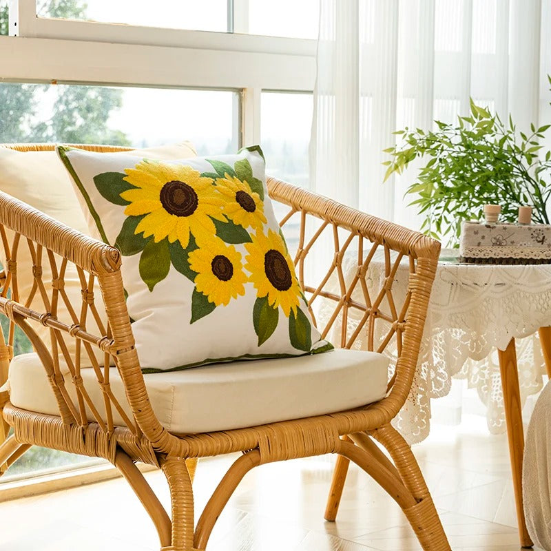 Embroidered Sunflower Cushion Covers