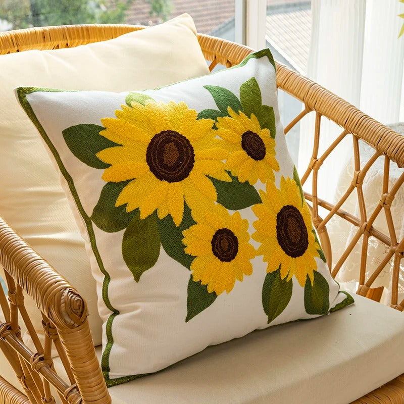 Embroidered Sunflower Cushion Covers