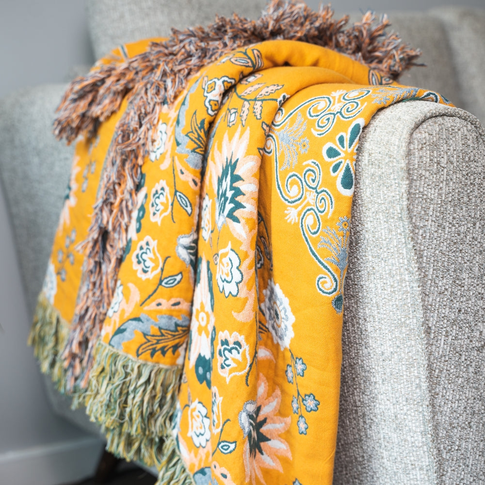 Large Reversible Scandi Nordic Floral Cotton Throw Blanket – Heritage House  GB