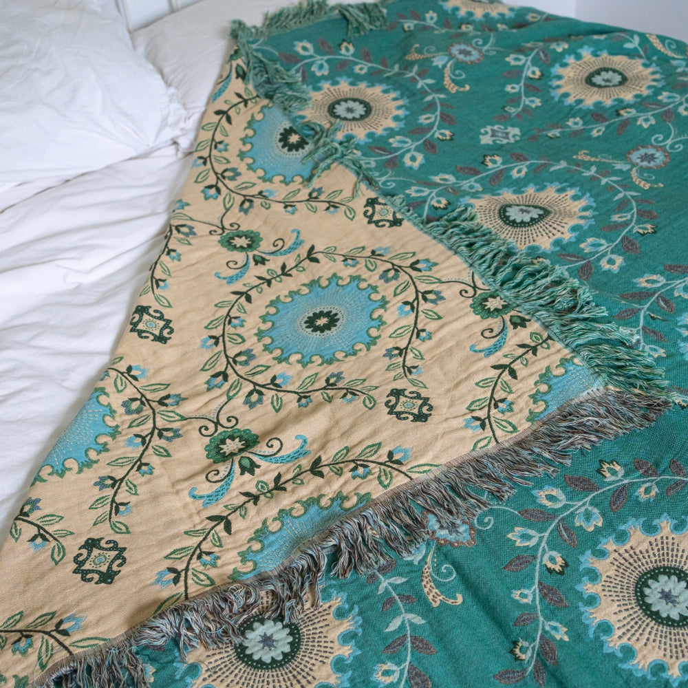 Green Bohemian Style Throw Blanket