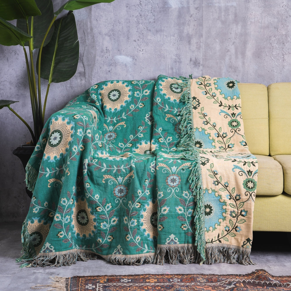 Green Bohemian Style Throw Blanket - Bow And Snow – Bow & Snow