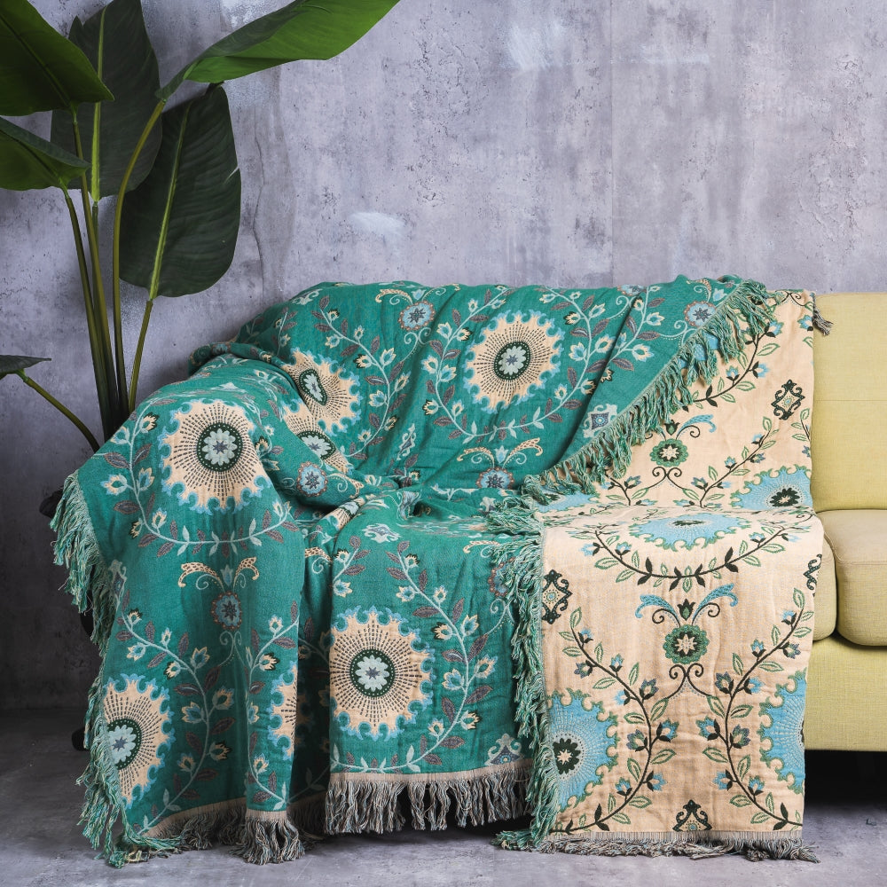 Green Bohemian Style Throw Blanket