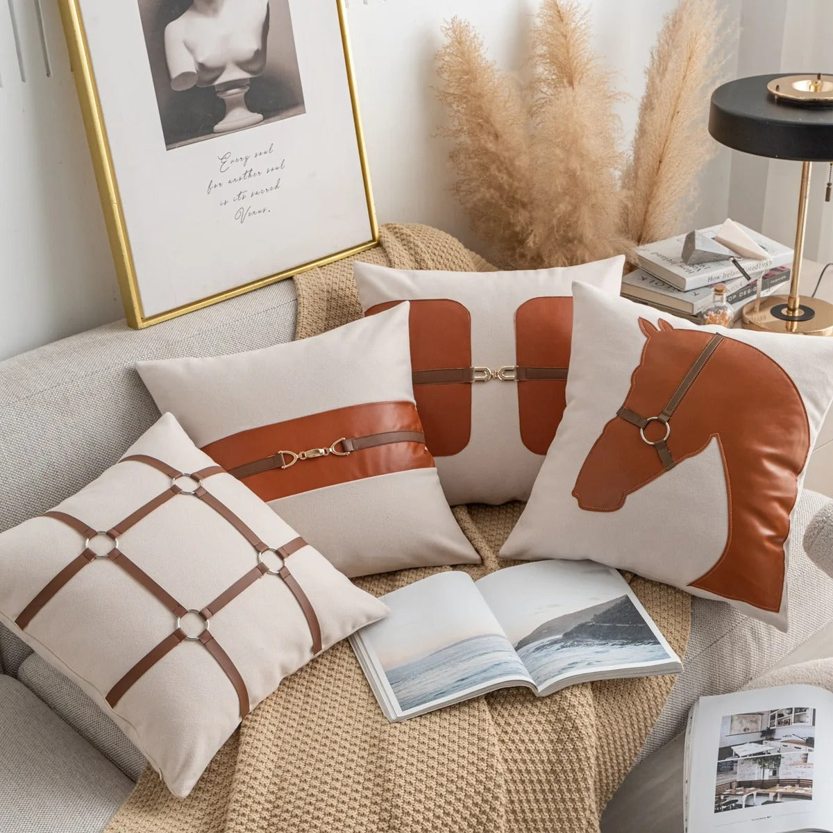 Faux Leather Horse Cushion Covers