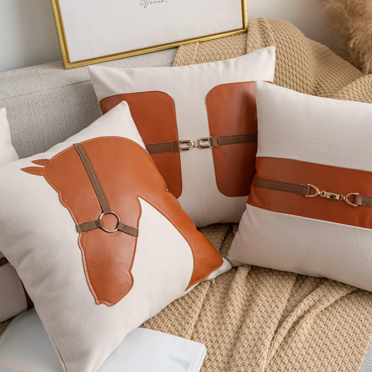 Faux Leather Horse Cushion Covers