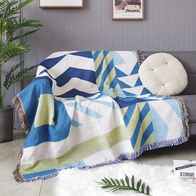 Blue Geometric Throw Blanket – Bow & Snow