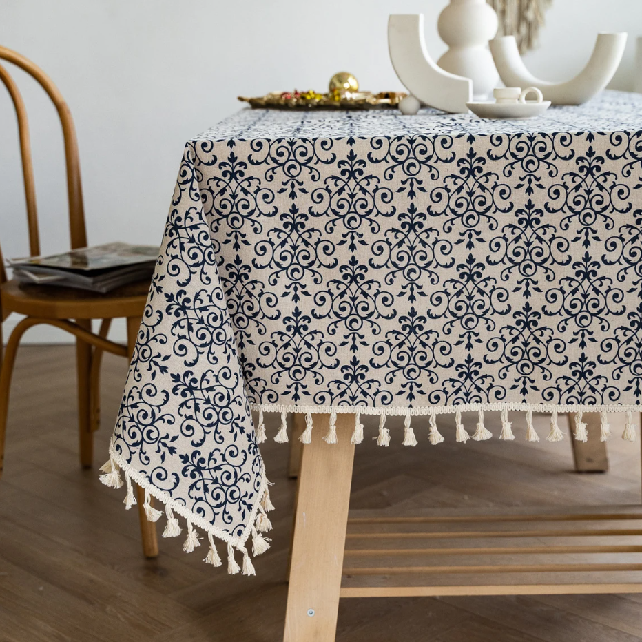 Vintage Blue Victorian Tablecloth